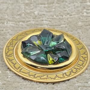EDGAR BEREBI Designer Fashion Brooch With Green Crystals